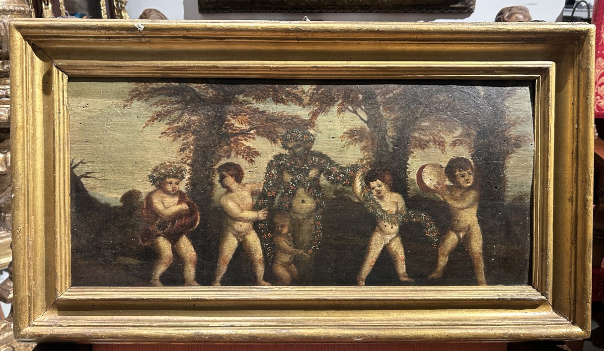 Oil On Panel With Dancing Cupids, 17th Century Italian School.