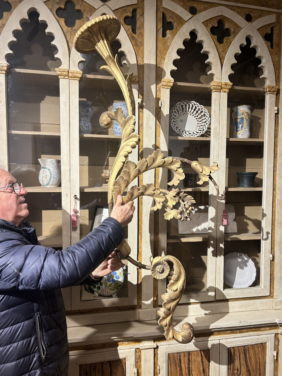 Important Gilded And Richly Carved Palace Torch Holders, Central Italy, 17th C. (70cm X 140cmh)-photo-1