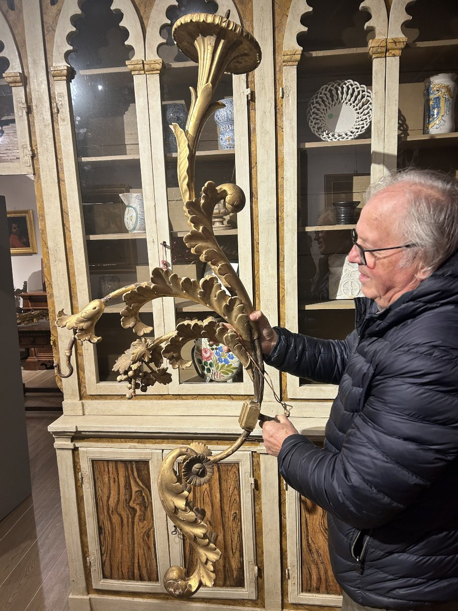 Important Gilded And Richly Carved Palace Torch Holders, Central Italy, 17th C. (70cm X 140cmh)-photo-2