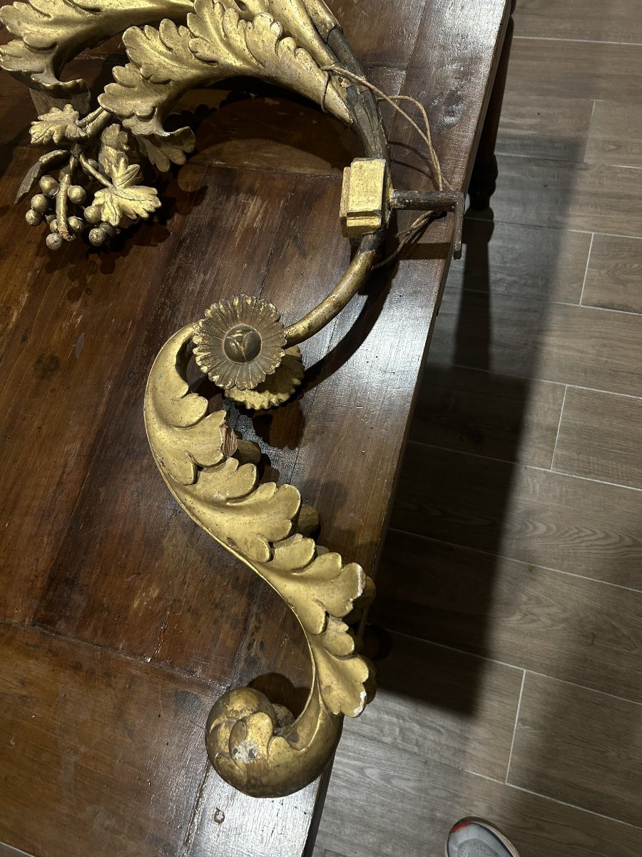 Important Gilded And Richly Carved Palace Torch Holders, Central Italy, 17th C. (70cm X 140cmh)-photo-4