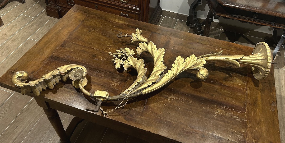 Important Gilded And Richly Carved Palace Torch Holders, Central Italy, 17th C. (70cm X 140cmh)