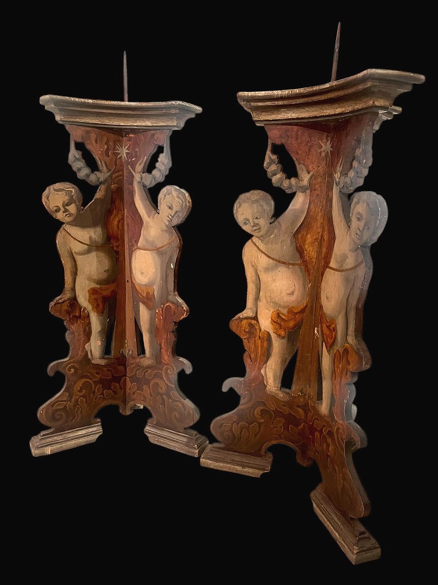 Rare paire de chandeliers de palais. Toscane, milieu du XVIIe siècle.-photo-2