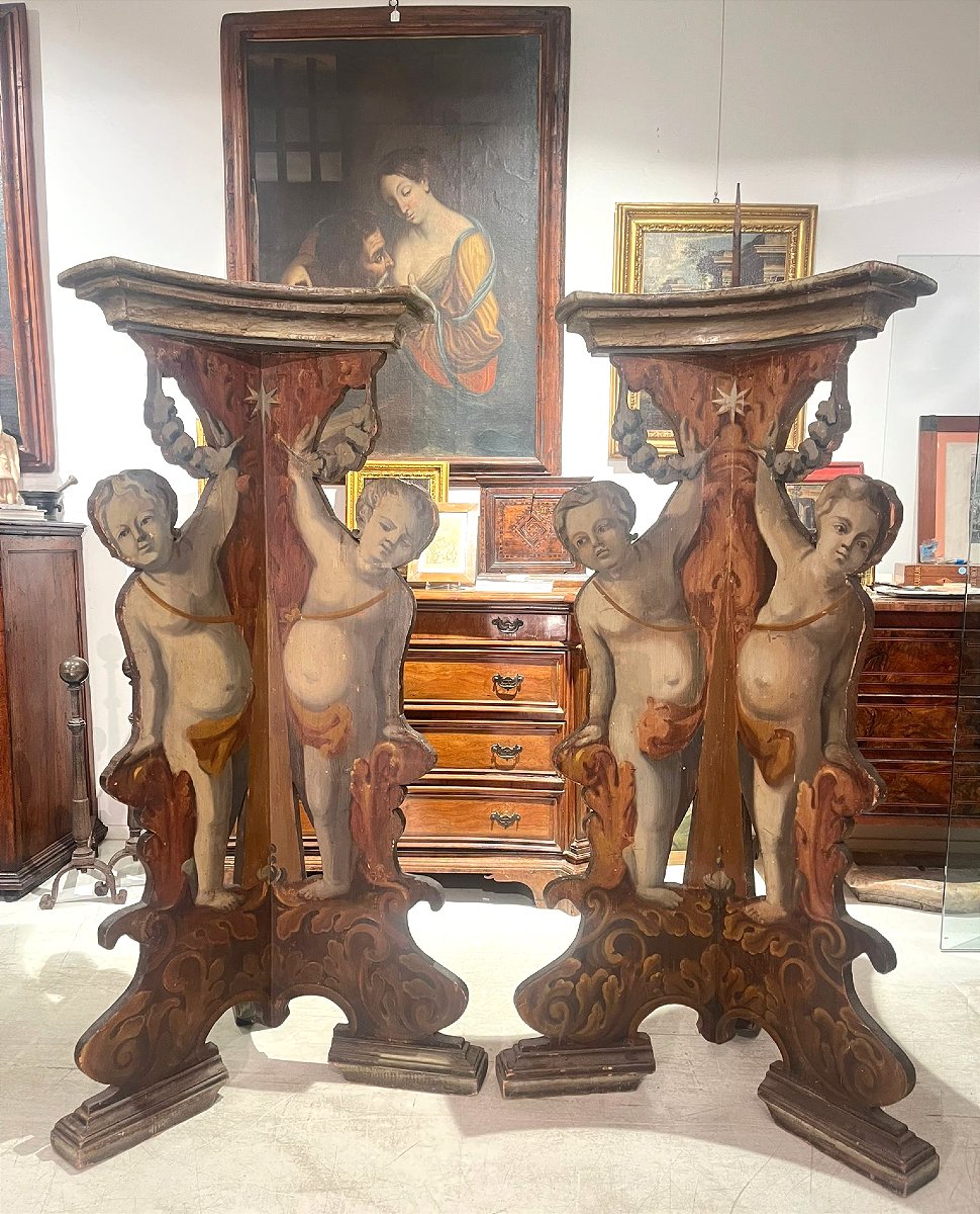 Rare paire de chandeliers de palais. Toscane, milieu du XVIIe siècle.-photo-4