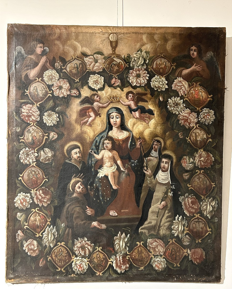Peinture dévotionnelle de la fin du XVIIe siècle, Italie centrale, 81 cm x 97 cm.