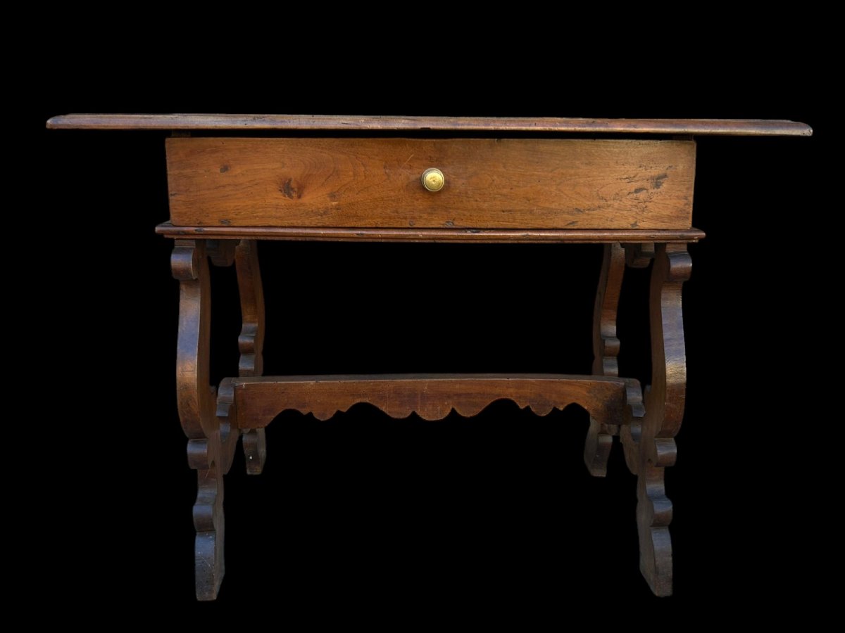 A late 17th-century lyre-shaped writing table. Northern Italy.-photo-3
