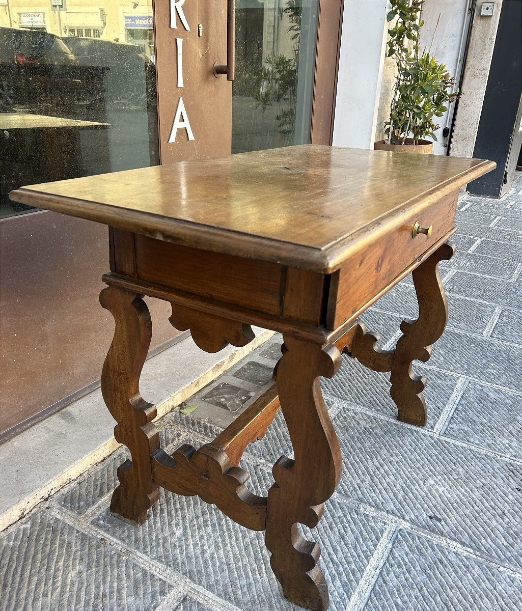 A late 17th-century lyre-shaped writing table. Northern Italy.-photo-4