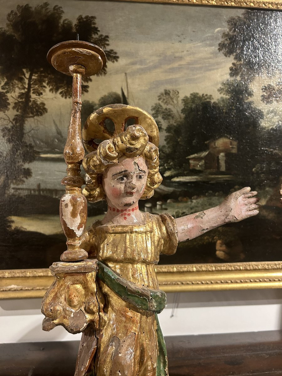 Rare Candle-bearing Angels Of Umbrian Culture From The Early 16th Century.-photo-3