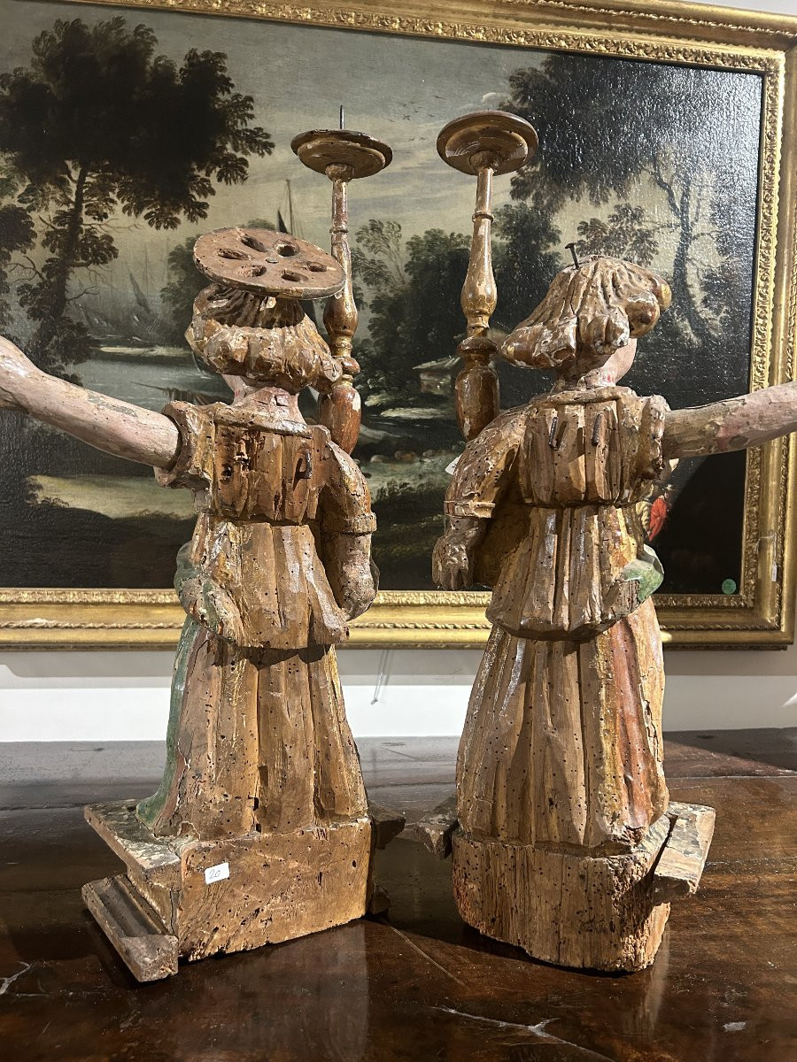 Rare Candle-bearing Angels Of Umbrian Culture From The Early 16th Century.-photo-1