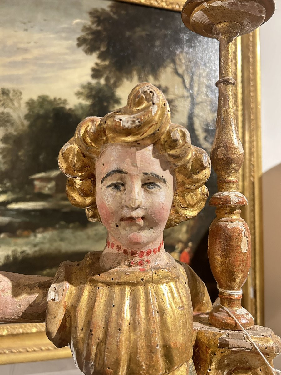 Rare Candle-bearing Angels Of Umbrian Culture From The Early 16th Century.-photo-3