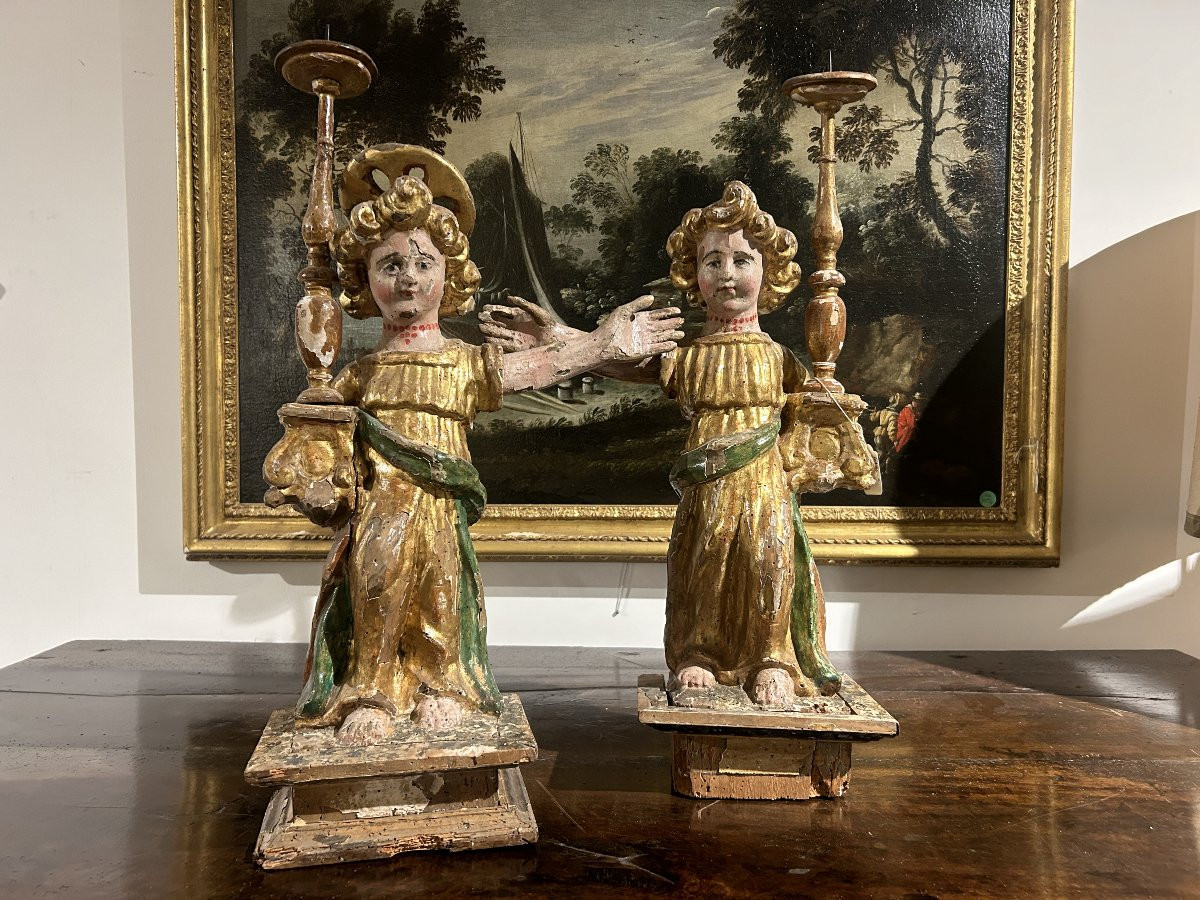 Rare Candle-bearing Angels Of Umbrian Culture From The Early 16th Century.-photo-4