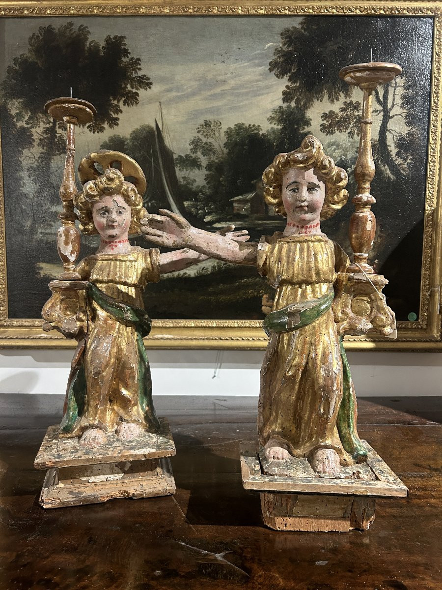 Rare Candle-bearing Angels Of Umbrian Culture From The Early 16th Century.-photo-5