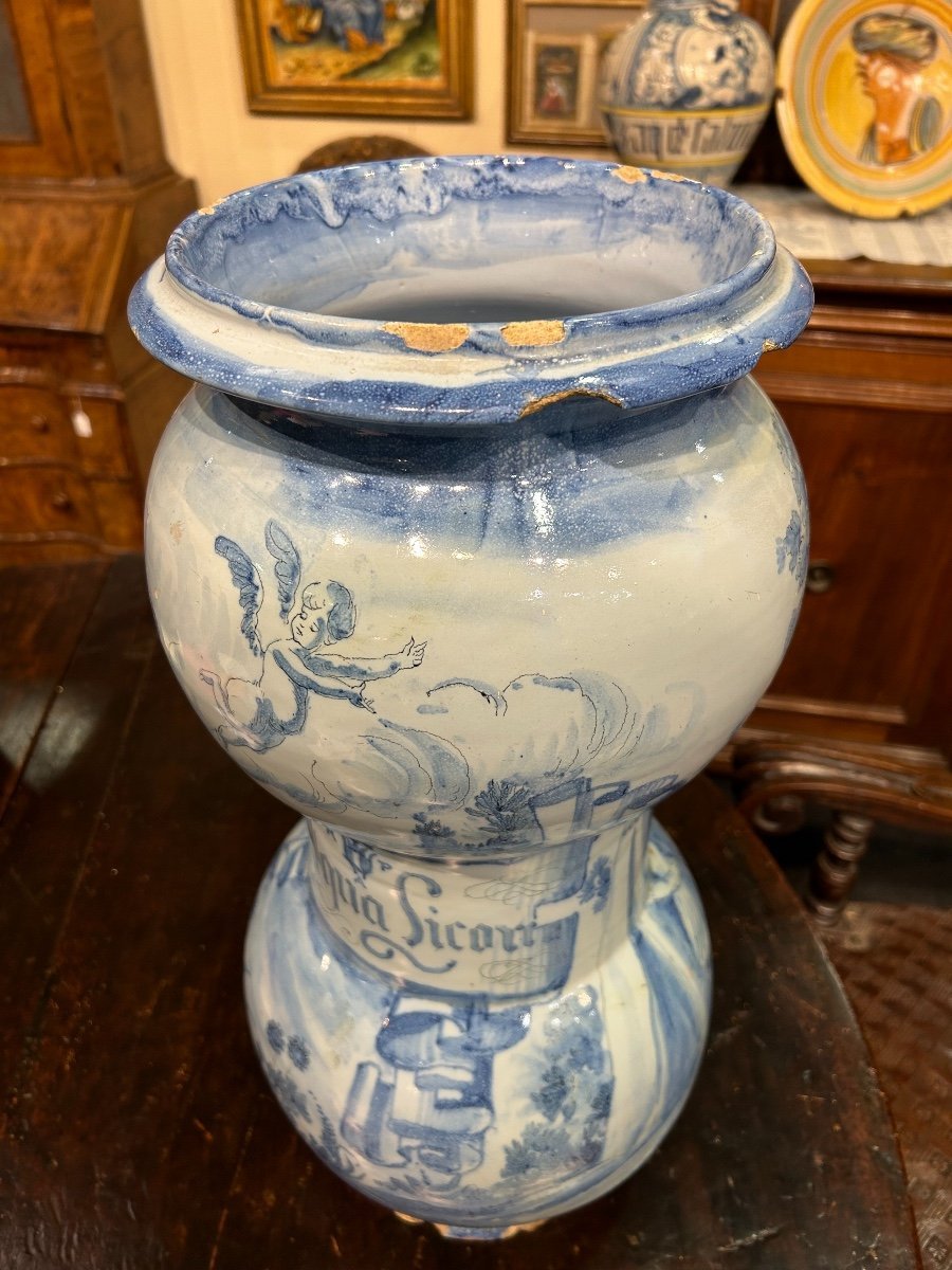 Grand vase albarello poinçonné avec Lanterne (59cm X 29cm). Savona-albissola Fin Du XVIII-XIX-photo-4