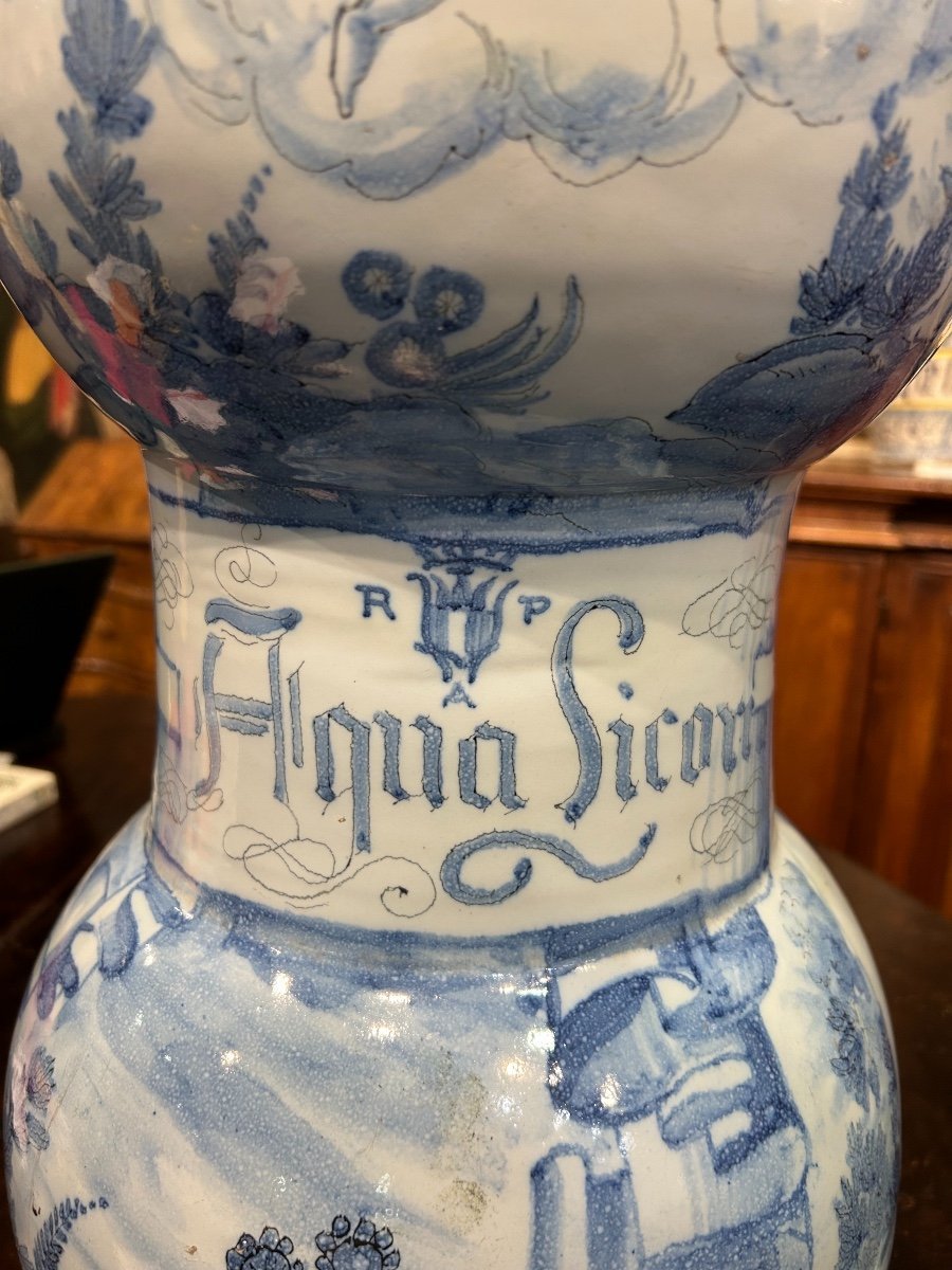 Grand vase albarello poinçonné avec Lanterne (59cm X 29cm). Savona-albissola Fin Du XVIII-XIX-photo-2