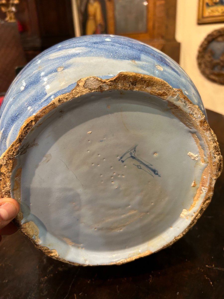 Grand vase albarello poinçonné avec Lanterne (59cm X 29cm). Savona-albissola Fin Du XVIII-XIX-photo-3