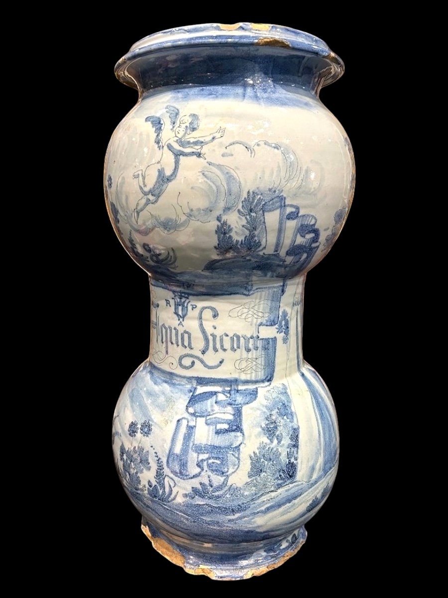 Grand vase albarello poinçonné avec Lanterne (59cm X 29cm). Savona-albissola Fin Du XVIII-XIX
