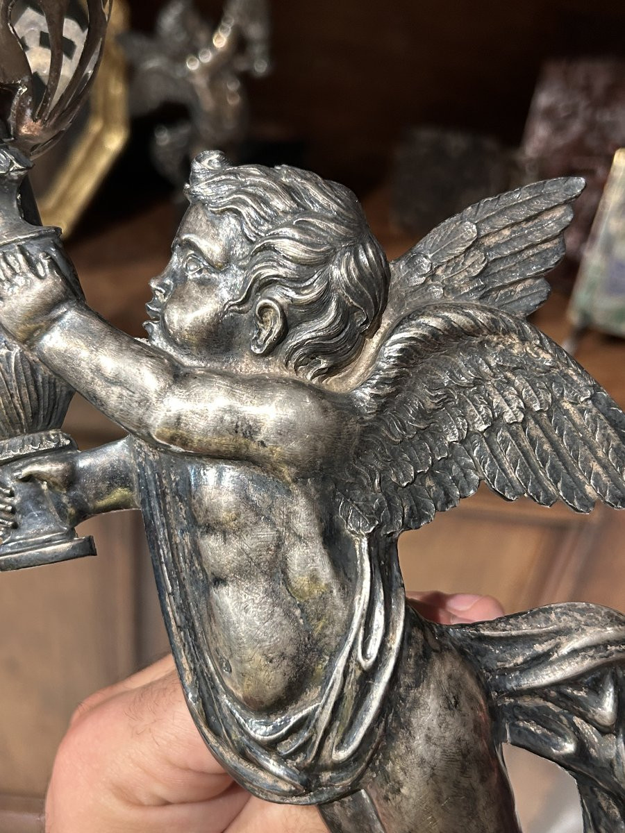 Paire d'angelots porte-lampes de la première moitié du XIXe siècle, France.-photo-3