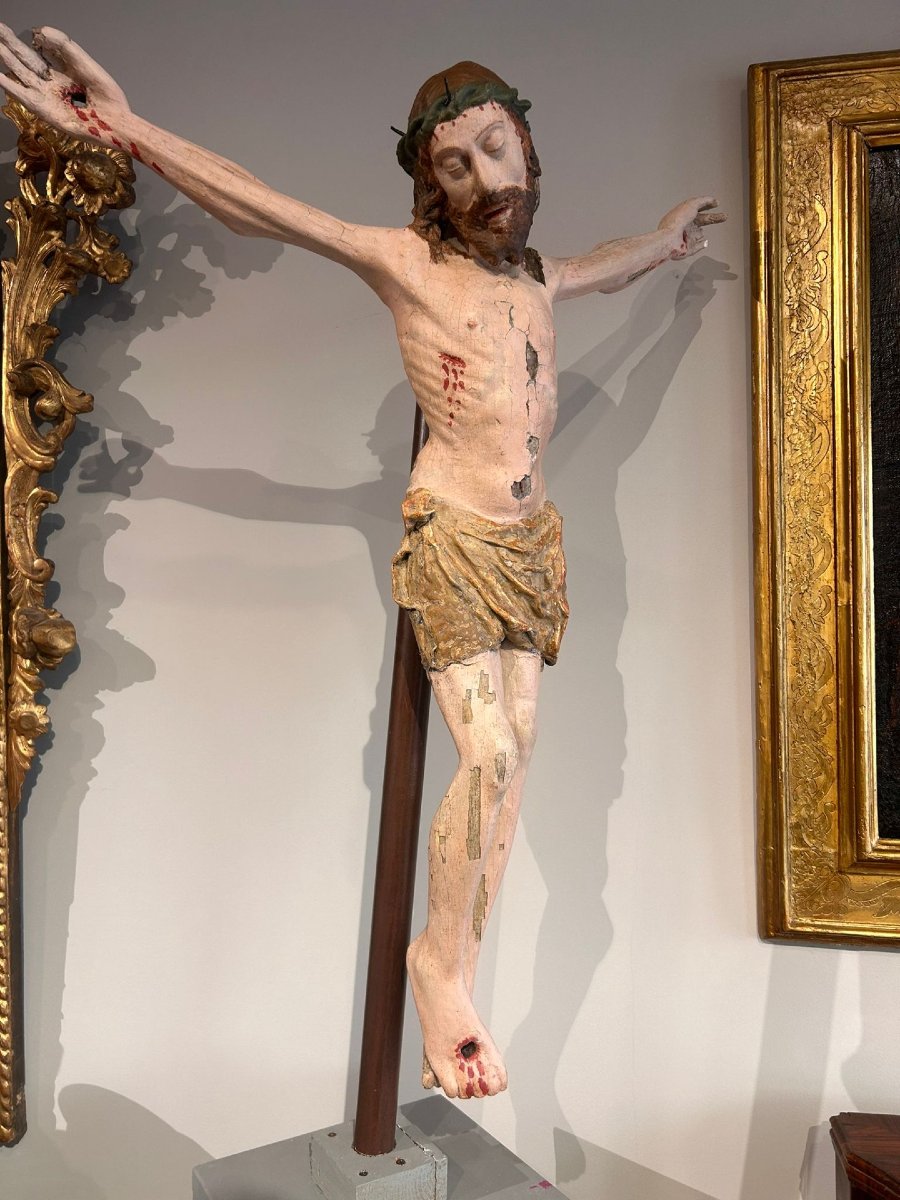 Christ en bois polychrome. Italie centrale, debut du XVIe s..-photo-4