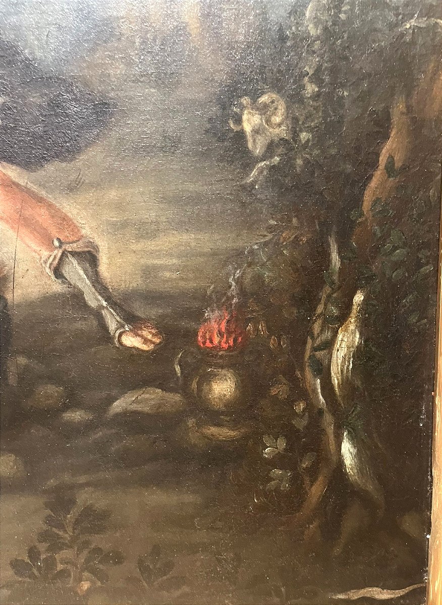 "sacrifice Of Isaac" - Oil On Canvas From The Tuscan School Of The Second Half Of 17th Century.-photo-2