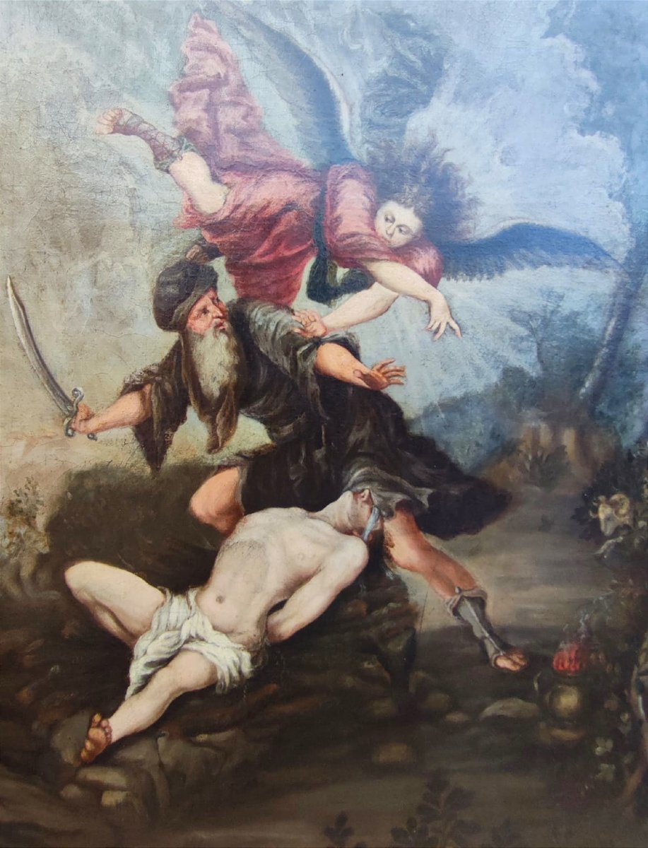 "sacrifice Of Isaac" - Oil On Canvas From The Tuscan School Of The Second Half Of 17th Century.-photo-3