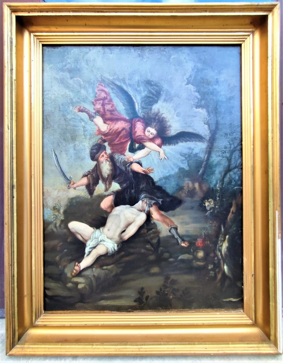"sacrifice Of Isaac" - Oil On Canvas From The Tuscan School Of The Second Half Of 17th Century.
