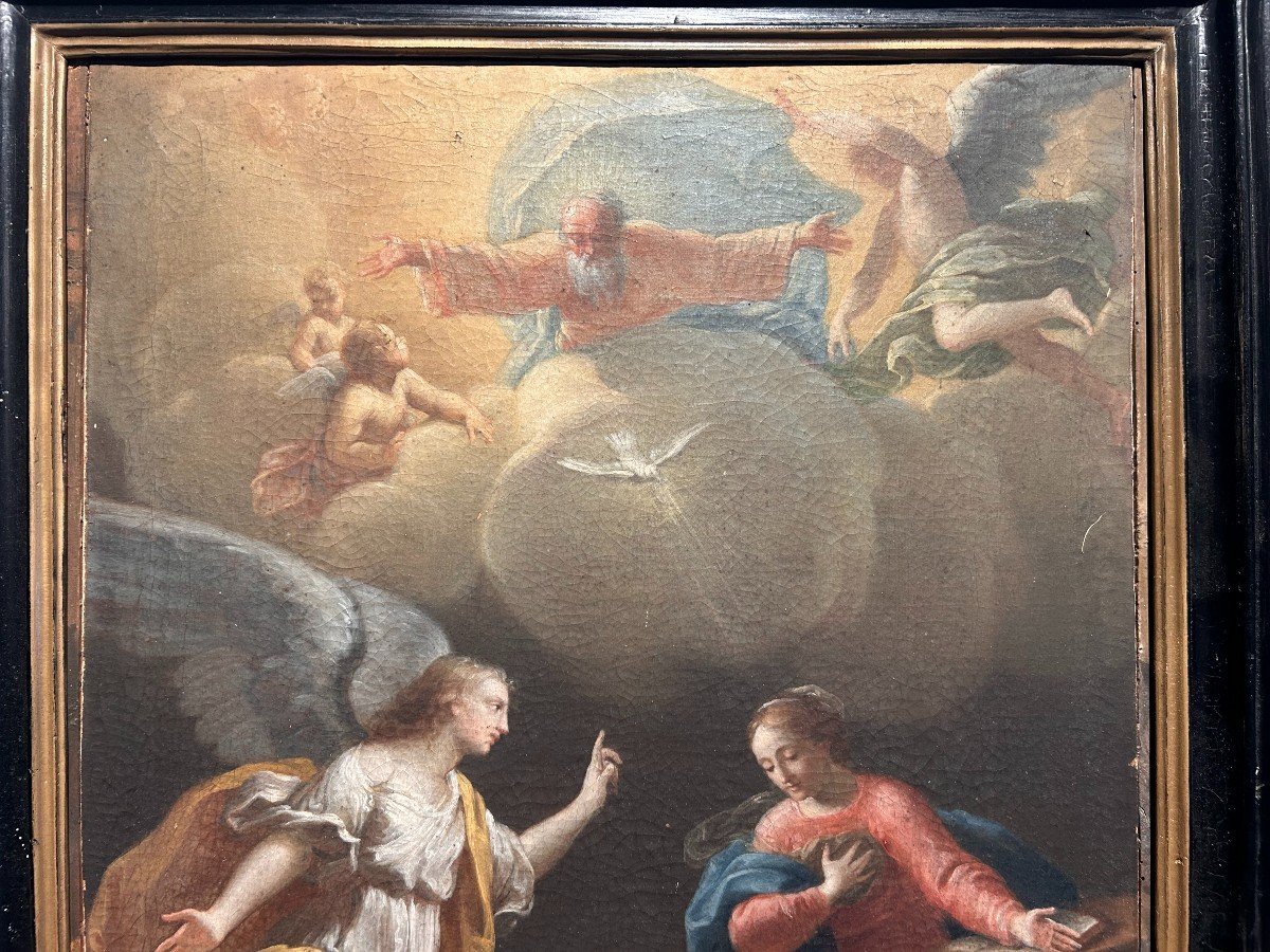 Annunciation From The Late 1600s - Papal State, Ancient Frame-photo-2