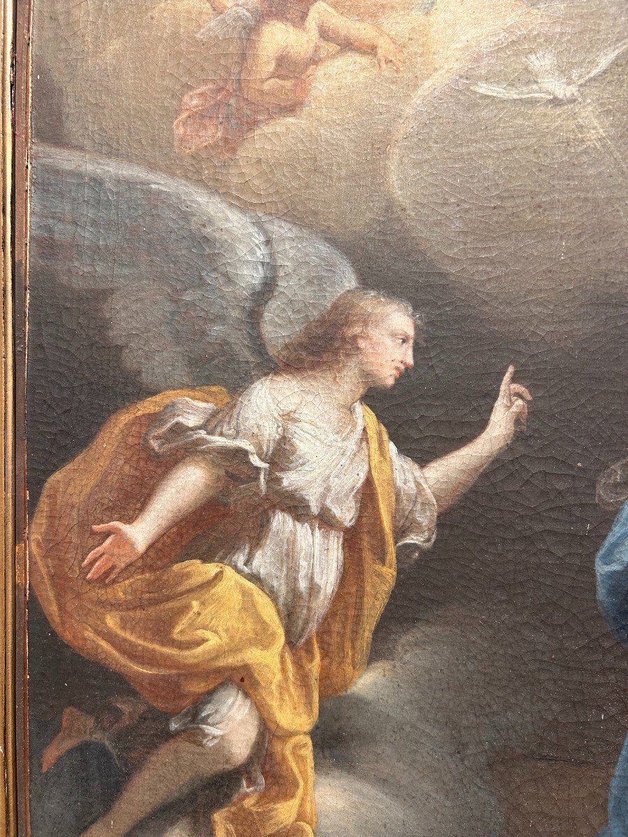 Annunciation From The Late 1600s - Papal State, Ancient Frame-photo-3