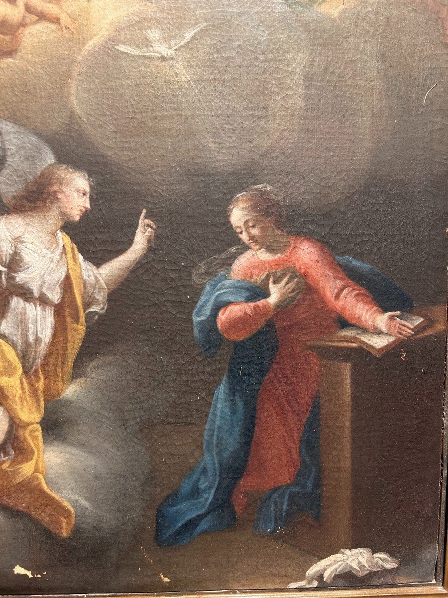 Annunciation From The Late 1600s - Papal State, Ancient Frame-photo-4