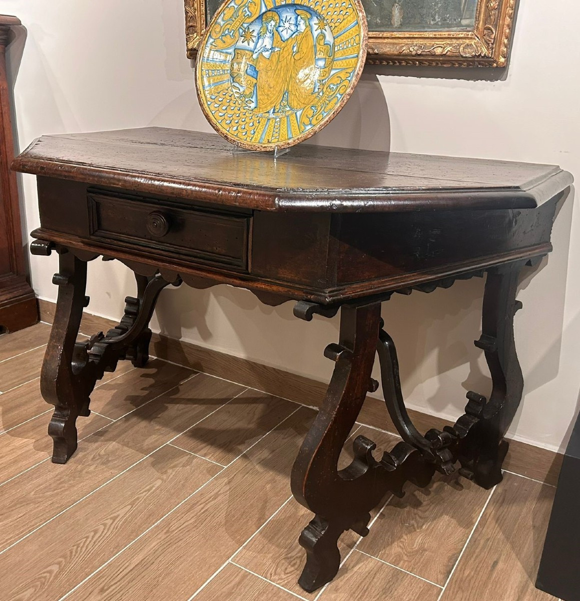 Toscane Walnut Console From The 16th Century.-photo-2