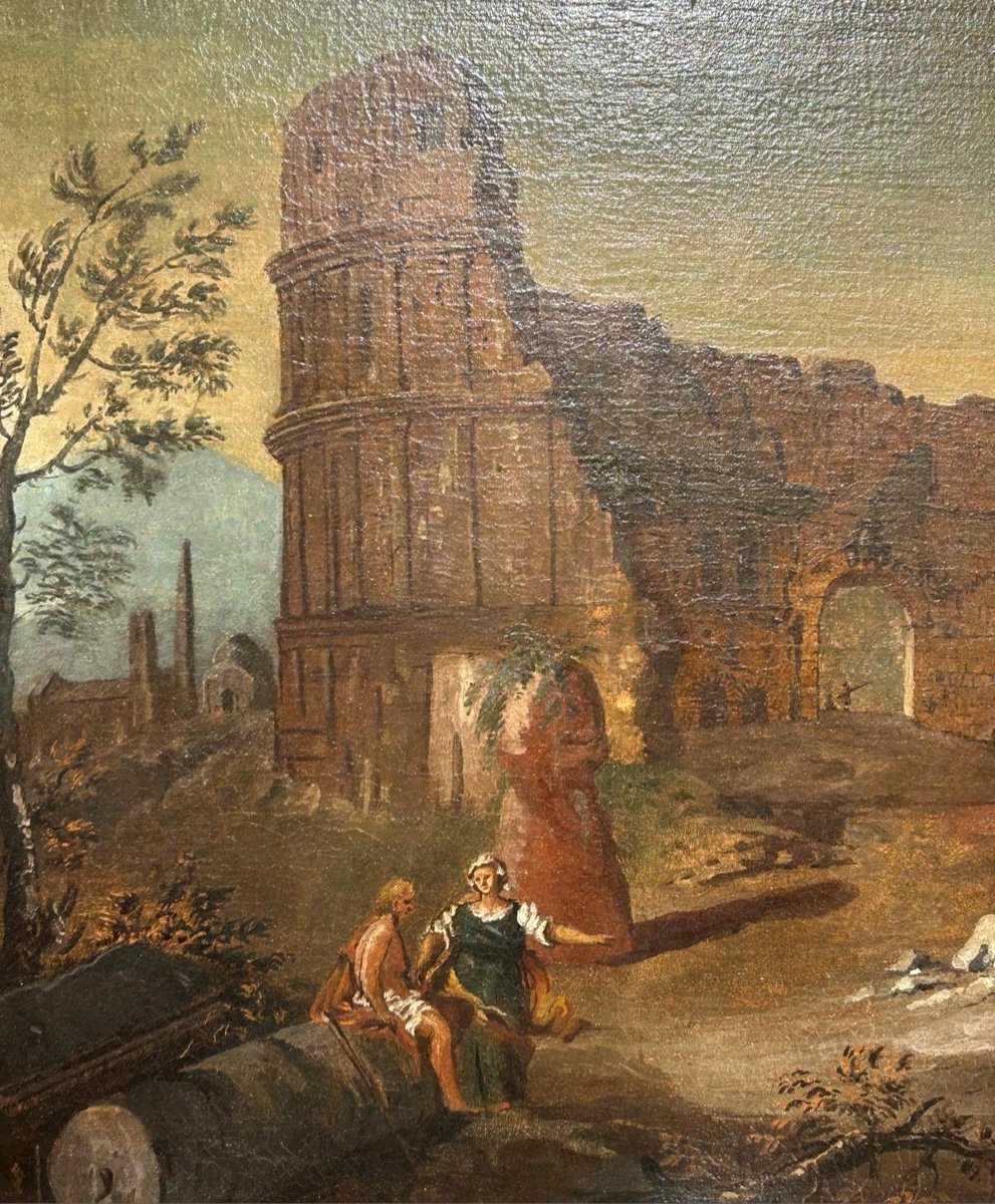 Landscape With Classical Ruins Attr. To Gaetano Ottani , With Original Feame  (140 X 126cm)-photo-4
