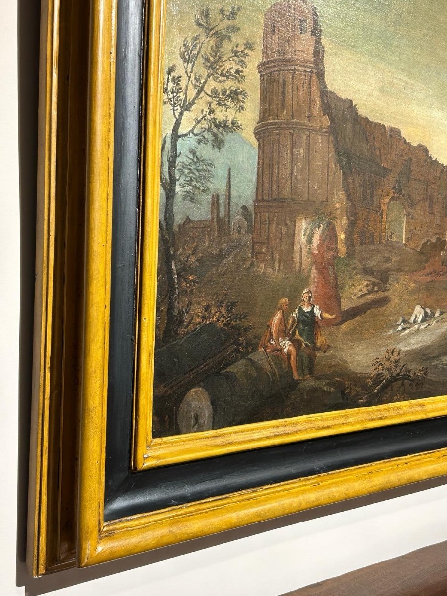Landscape With Classical Ruins Attr. To Gaetano Ottani , With Original Feame  (140 X 126cm)-photo-1