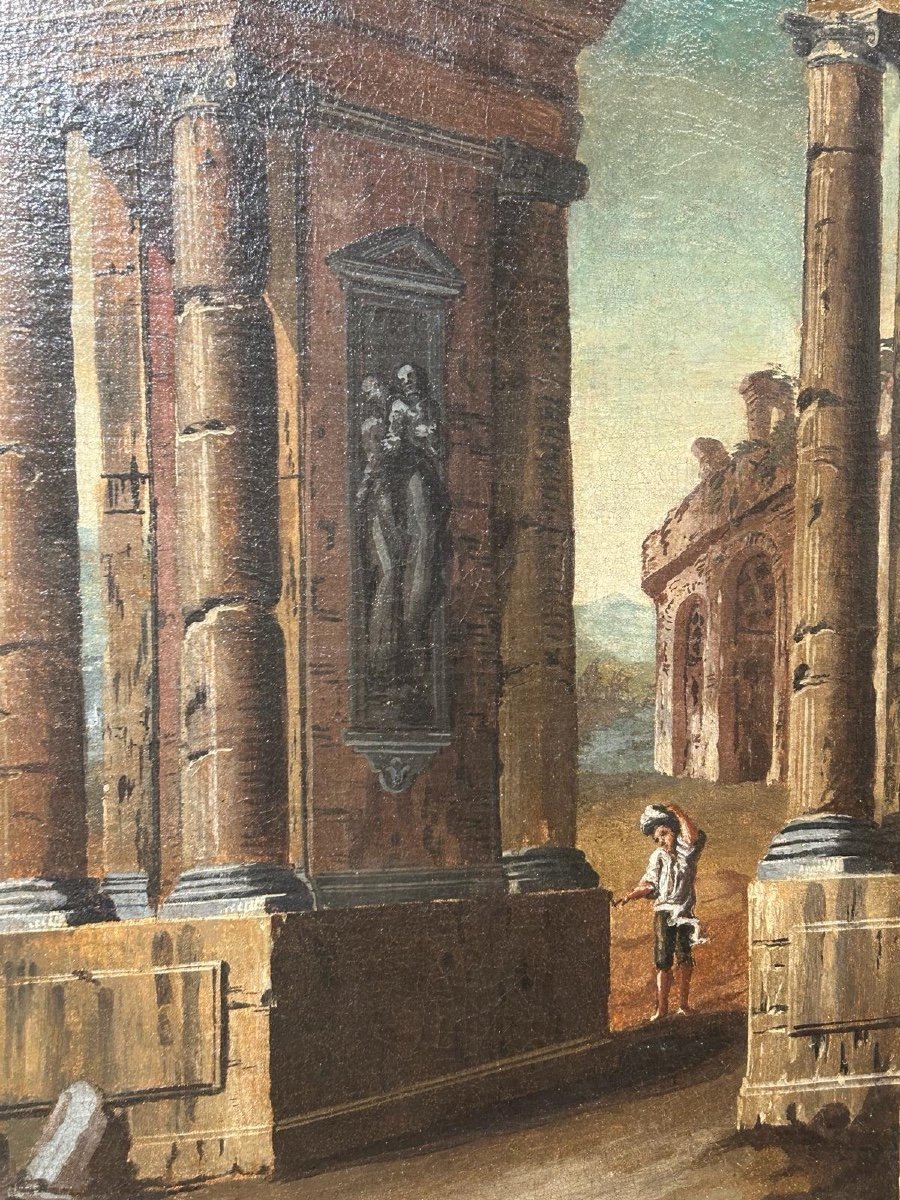 Landscape With Classical Ruins Attr. To Gaetano Ottani , With Original Feame  (140 X 126cm)-photo-2