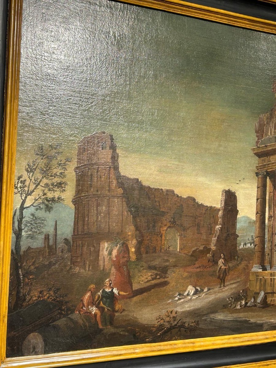 Landscape With Classical Ruins Attr. To Gaetano Ottani , With Original Feame  (140 X 126cm)-photo-3