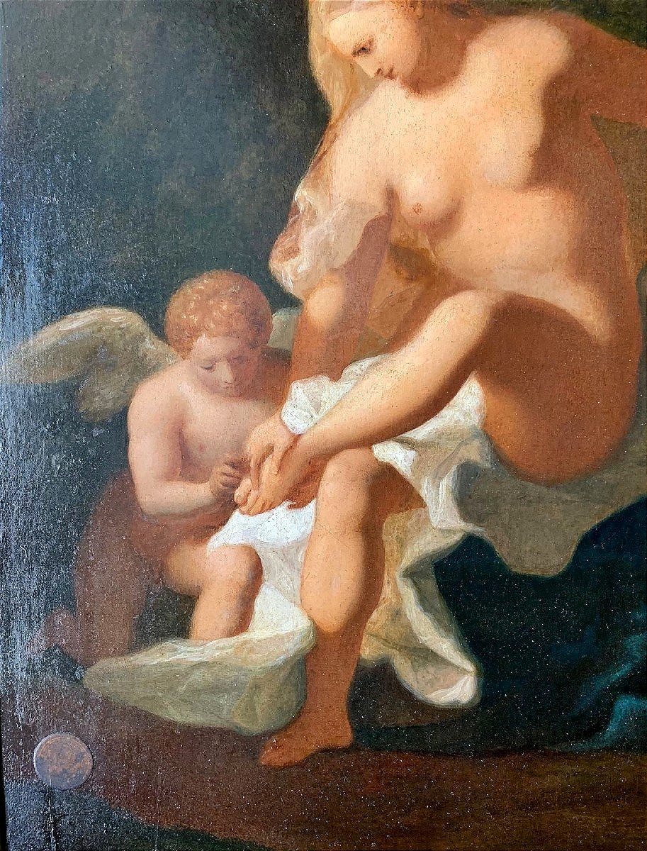 Toilette De Vénus, Huile Sur Panneau, Début 19ème Siècle.-photo-3