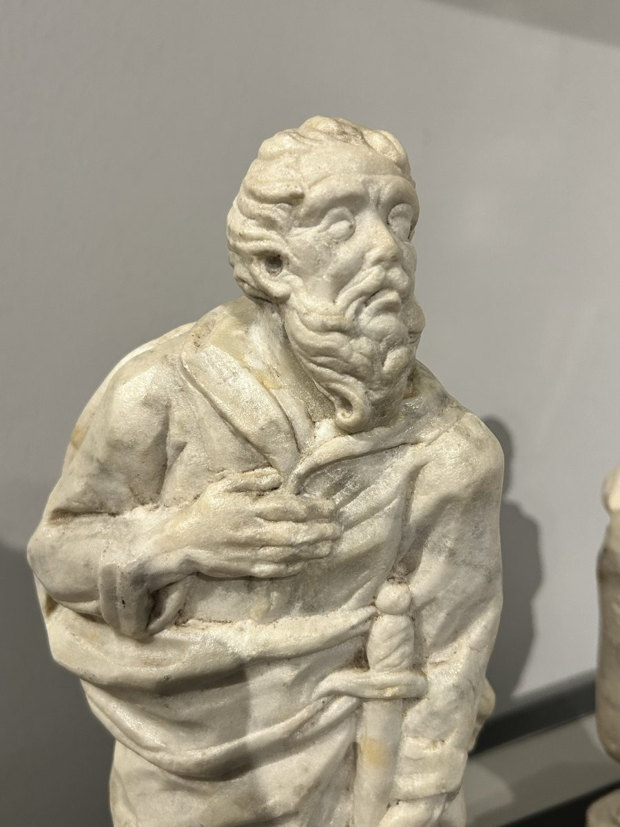 Saints Pierre Et Paul En Marbre Blanc Sculpté. Rome, XVIe Siècle.-photo-2