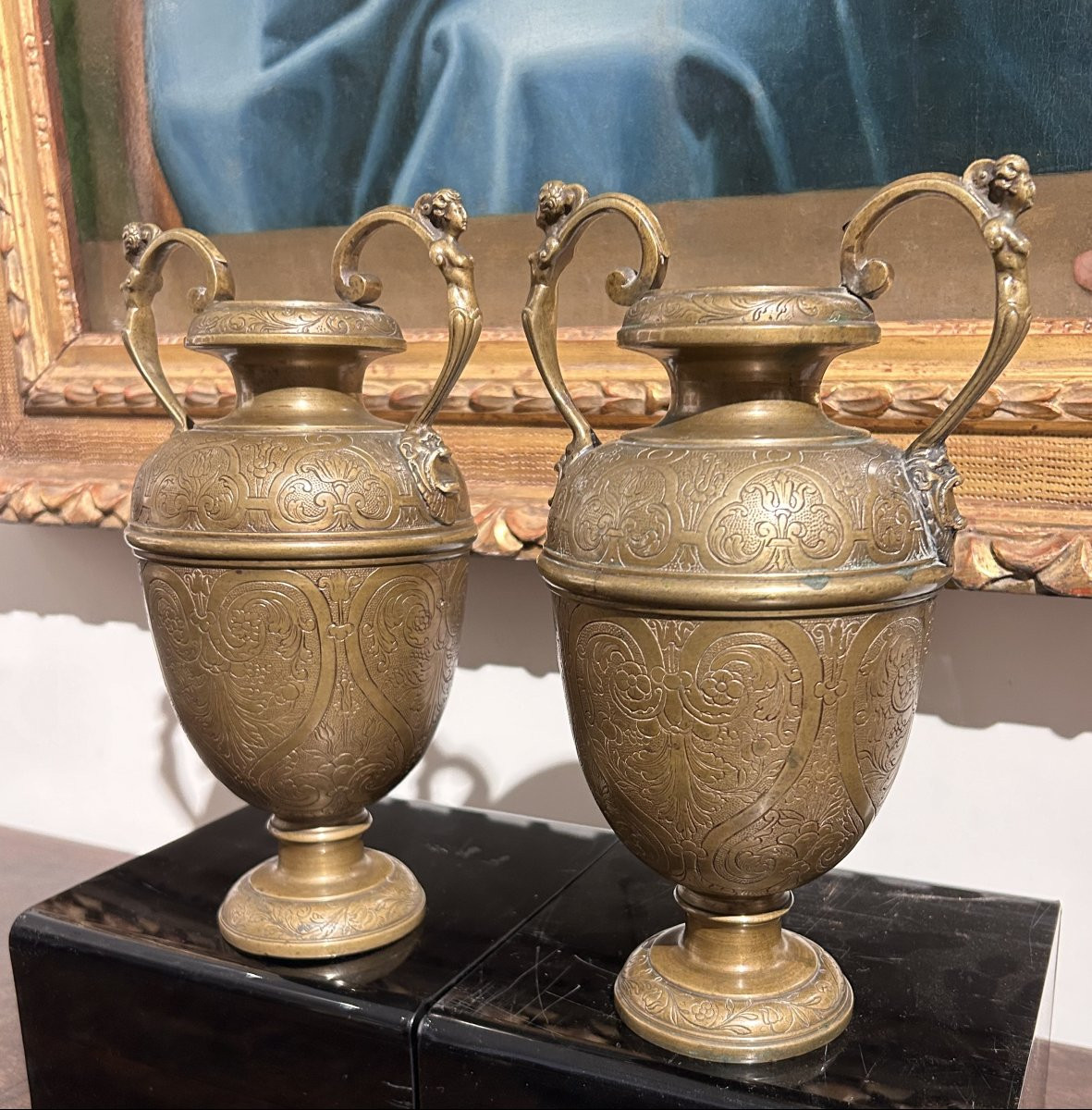 Pair Of Finely Engraved Bronze Vases. Venetian-saracenic Ateliers, 16th Century.-photo-2