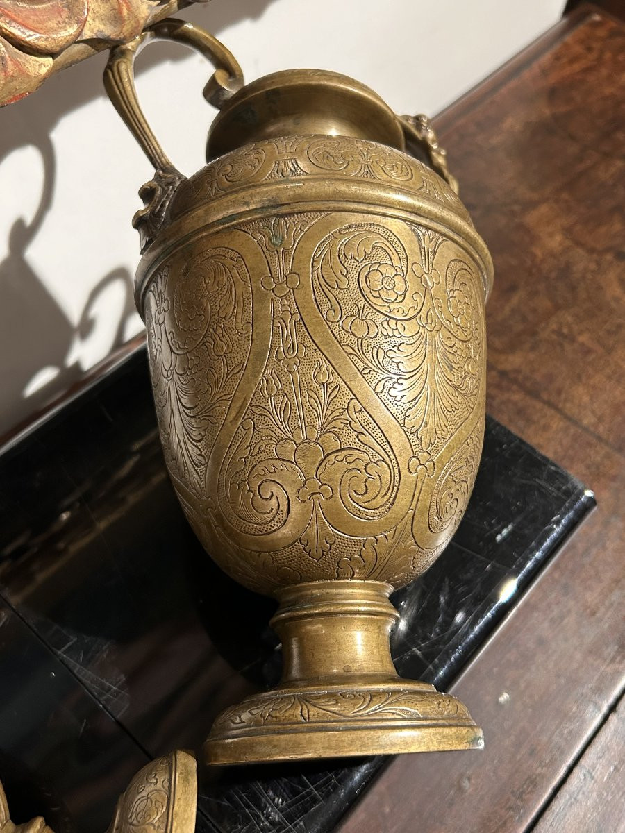 Pair Of Finely Engraved Bronze Vases. Venetian-saracenic Ateliers, 16th Century.-photo-4