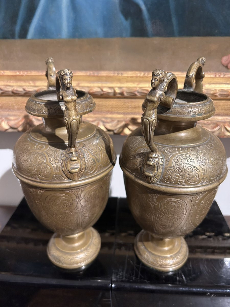 Pair Of Finely Engraved Bronze Vases. Venetian-saracenic Ateliers, 16th Century.-photo-6