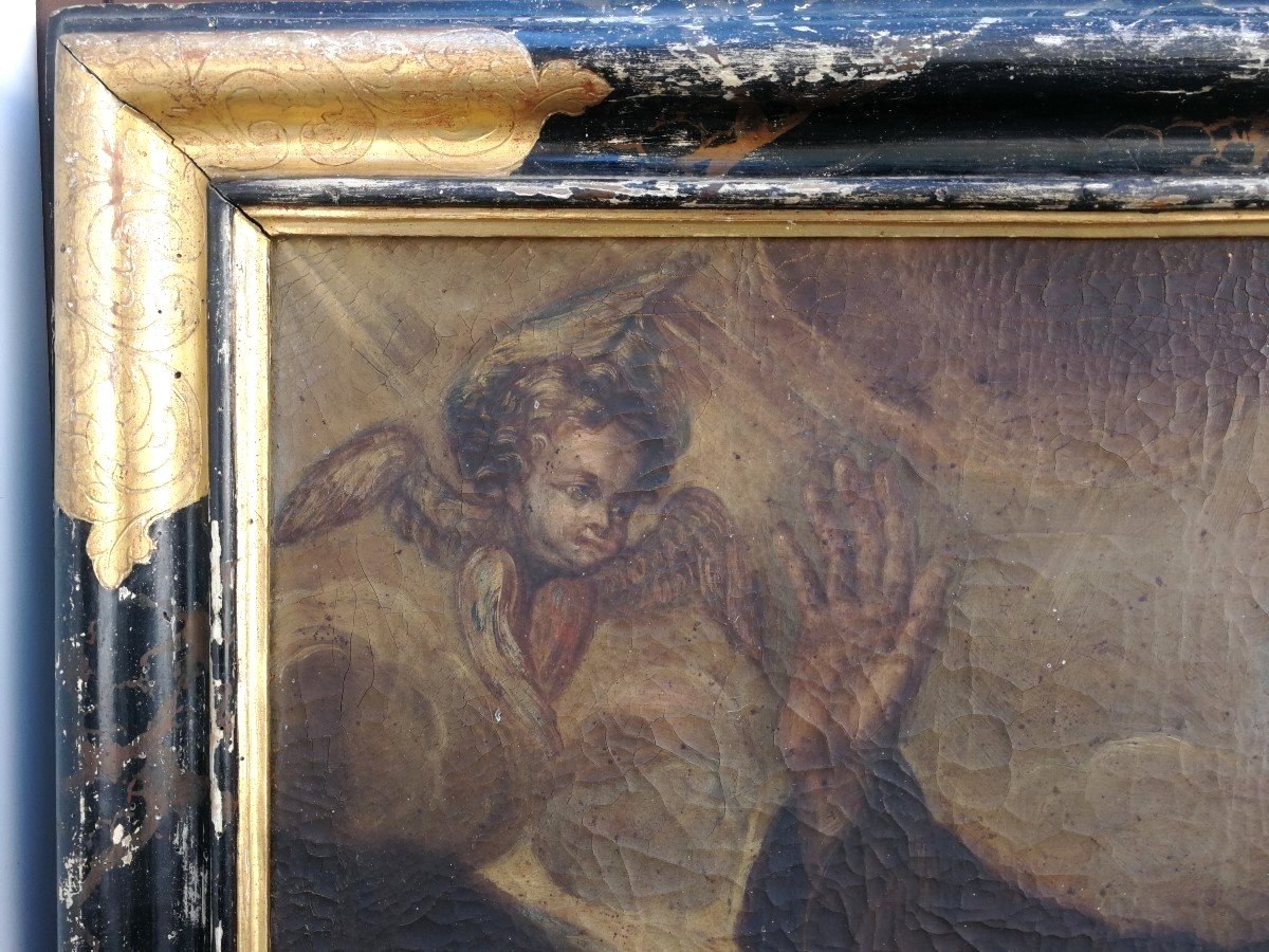 Saint François en extase, Huile sur toile de la 1re moitié du XVIIe siècle, Cadre d'origin.-photo-4