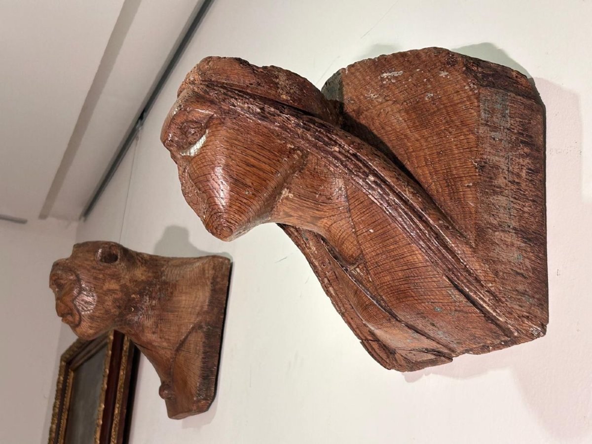 Pair Of Architectural Elements Of Fantastic Figures, Early 16th C. Nordic Art.-photo-3