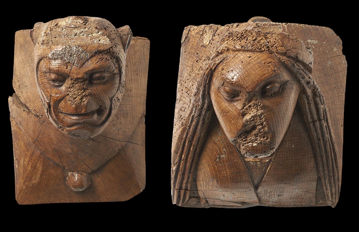 Pair Of Architectural Elements Of Fantastic Figures, Early 16th C. Nordic Art.