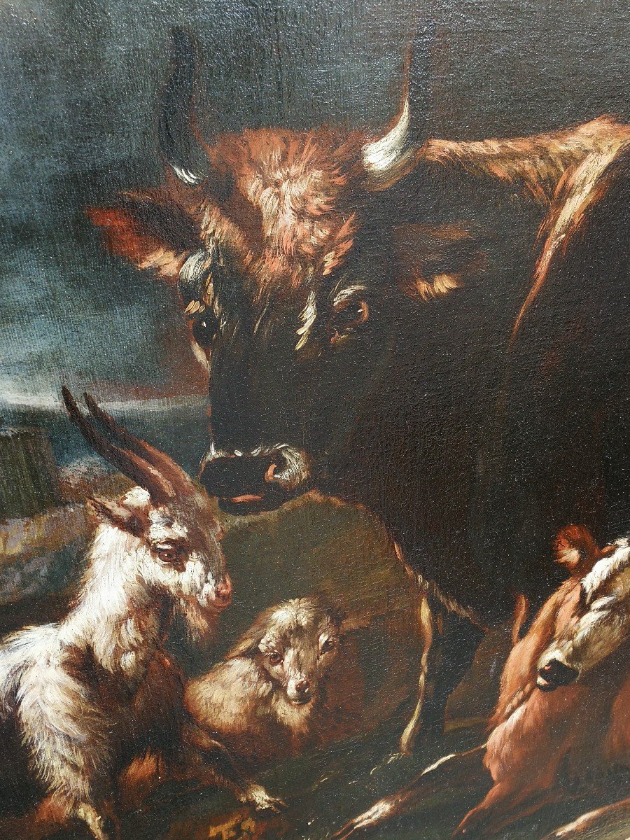  Scène rurale Attr. à Peter Roos avec cadre originaux (145 X 96 Cm) -photo-4