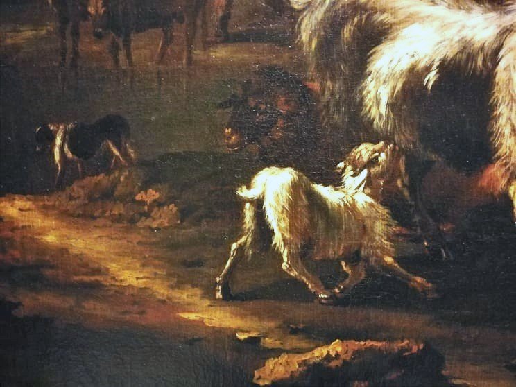  Scène rurale Attr. à Peter Roos avec cadre originaux (145 X 96 Cm) -photo-1