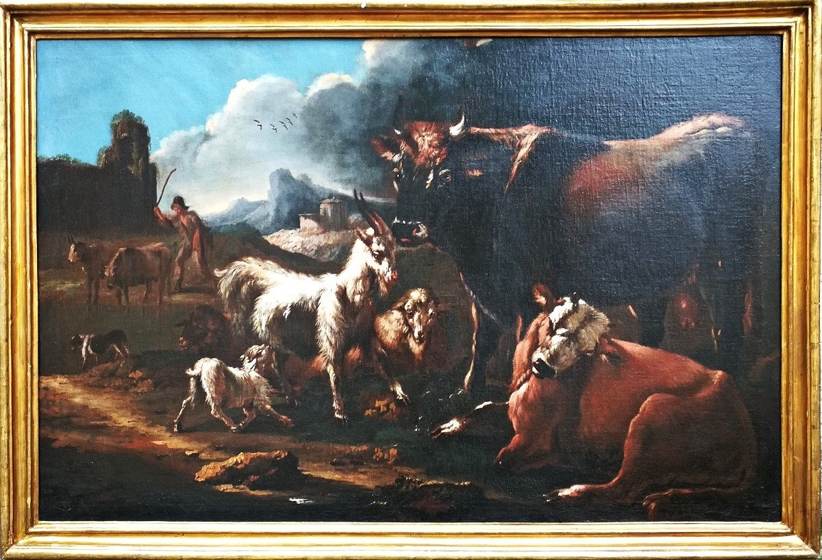  Scène rurale Attr. à Peter Roos avec cadre originaux (145 X 96 Cm) 