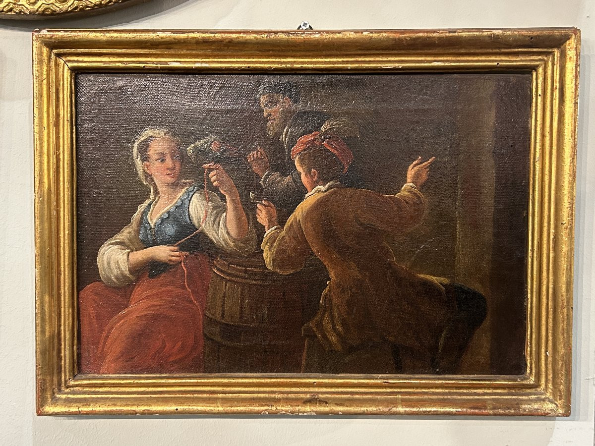 Paire de tableaux représentant des scènes de jeu. École piémontaise, XVIIIe siècle.-photo-2