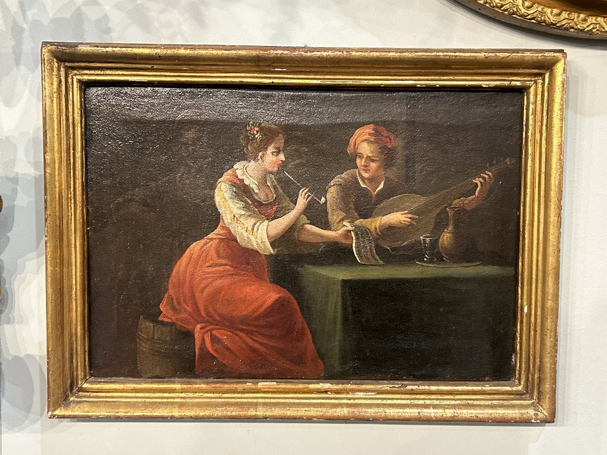 Paire de tableaux représentant des scènes de jeu. École piémontaise, XVIIIe siècle.-photo-3
