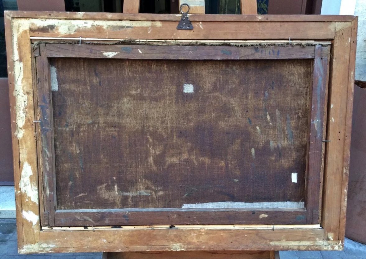 "retreat From Battle", Oil On Canvas From The Early 18th Century With A Contemporary Frame.-photo-2