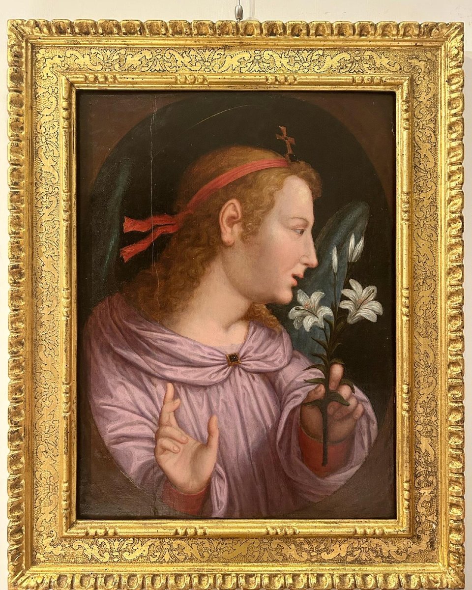 Oil On Panel, Study Of The Annunciating Angel, Florence, Early 16th Century-photo-3