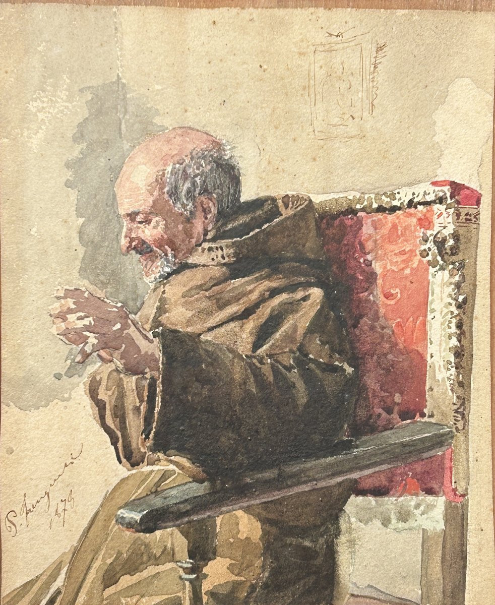 Étude d'un moine, aquarelle sur papier datée de 1878.-photo-2
