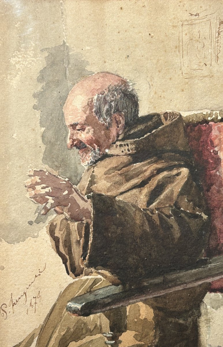 Étude d'un moine, aquarelle sur papier datée de 1878.-photo-3
