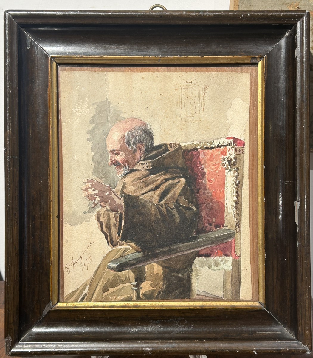 Étude d'un moine, aquarelle sur papier datée de 1878.